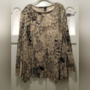 Peruvian Connection Women's Beige/Black Lace Pattern Blouse Cotton Blend M/L HOT